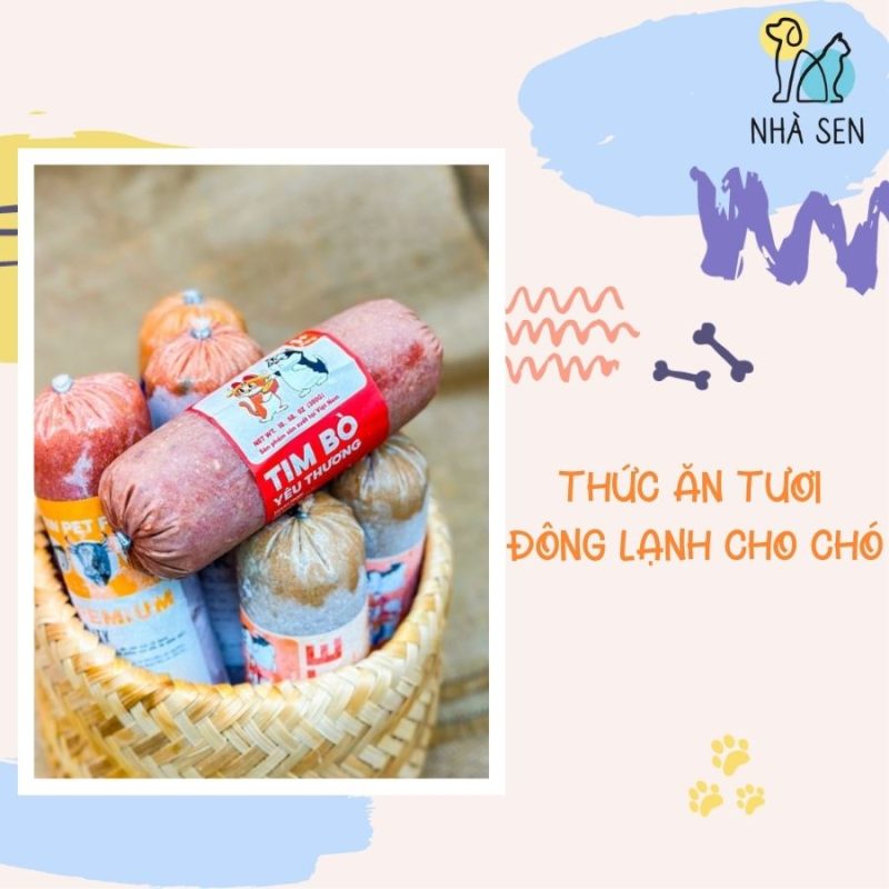 Giỏ thức ăn tươi đông lạnh cho chó với sản phẩm tim bò, đóng gói an toàn, bảo quản cấp đông, giàu dinh dưỡng giúp chó khỏe mạnh và ăn ngon miệng.