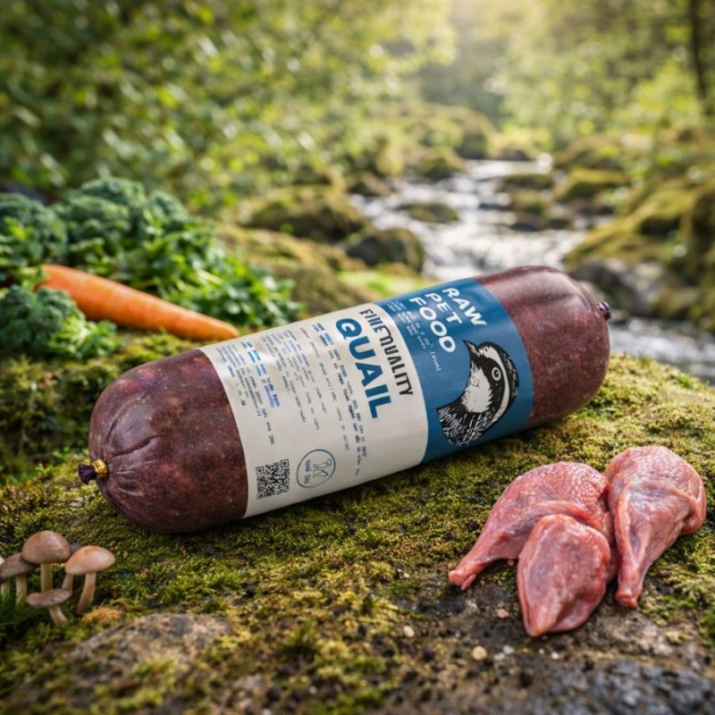 Mua thức ăn tươi cho chó với thịt chim cút nguyên chất, đặt trên nền rêu và suối rừng tạo cảm giác tự nhiên, sạch và an toàn. Sản phẩm phù hợp cho chế độ ăn tươi, giúp chó dễ tiêu hóa và hấp thu dinh dưỡng tốt hơn.