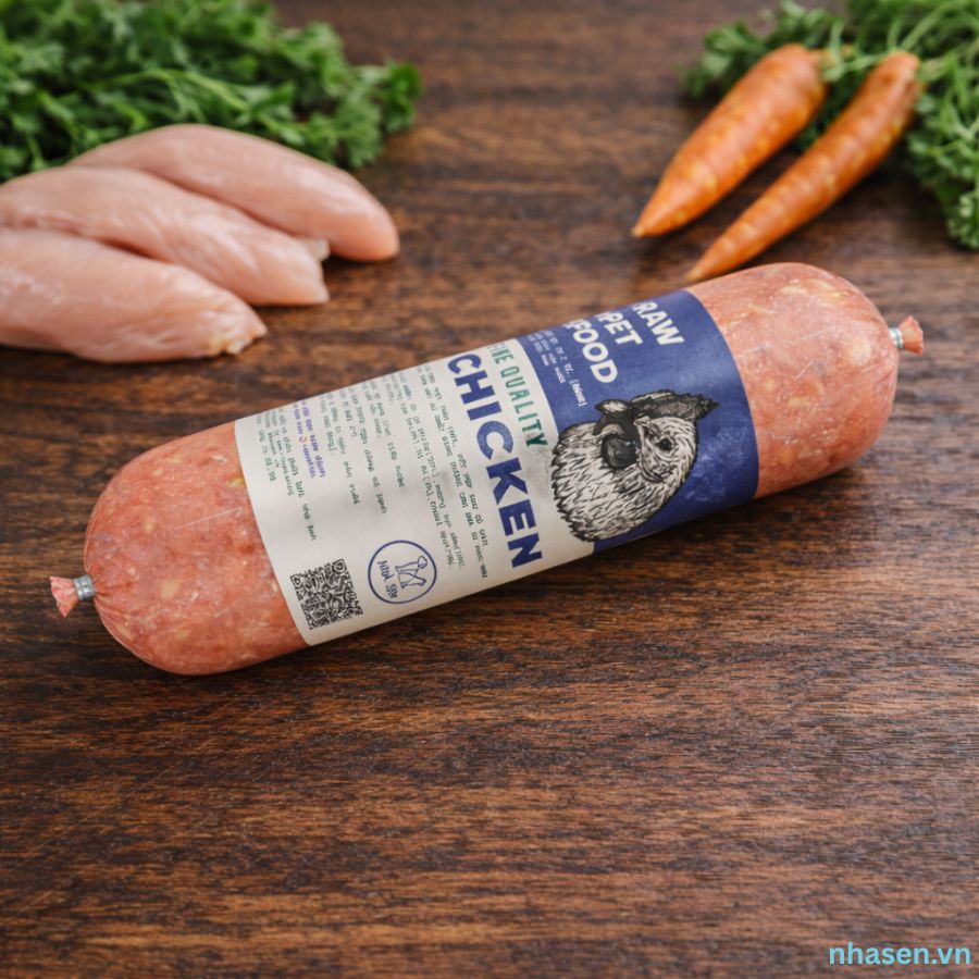 Thức ăn tươi cho chó bán chạy với thịt gà xay nhuyễn kết hợp rau củ tươi, giàu đạm dễ hấp thu, phù hợp cho chó ăn hằng ngày, chó kén ăn hoặc mới chuyển sang chế độ ăn tươi.