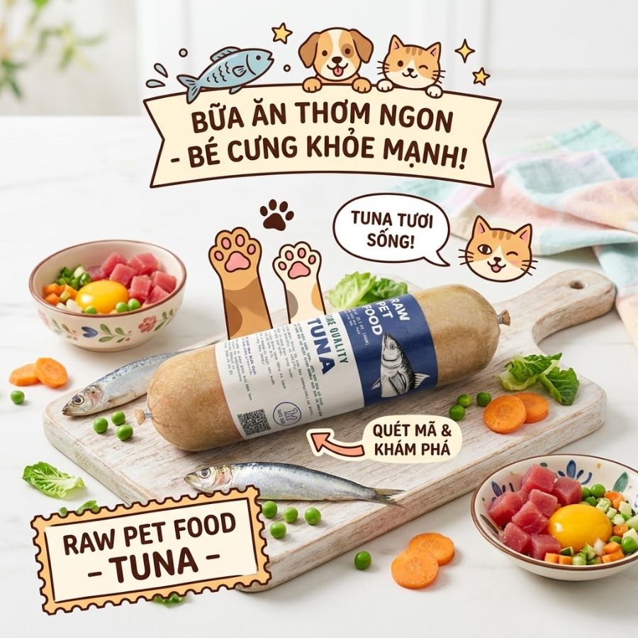 Mua thức ăn cho chó với công thức cá ngừ tươi kết hợp rau củ tự nhiên, giàu omega hỗ trợ lông mượt và tốt cho hệ tiêu hóa. Phù hợp cho chó kén ăn, giúp bữa ăn thơm ngon và đầy đủ dinh dưỡng mỗi ngày.