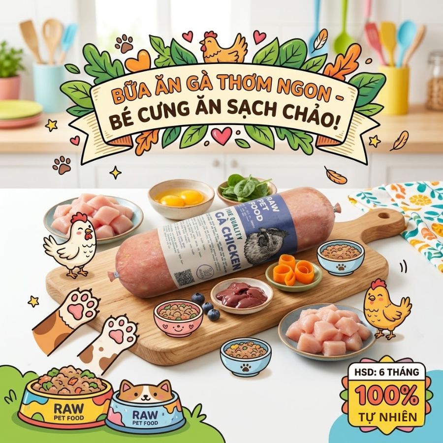 Mua thức ăn cho chó từ thịt gà tươi 100% tự nhiên, ít béo và dễ tiêu hóa. Công thức kết hợp rau củ và nguyên liệu sạch giúp hỗ trợ phát triển cơ bắp, tăng sức đề kháng và phù hợp cho chó ăn hàng ngày.