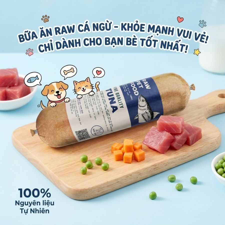 Thức ăn cho chó tăng cân hiệu quả từ cá ngừ tươi giàu omega và protein tự nhiên, hỗ trợ hấp thu dinh dưỡng tốt hơn và giúp chó ăn ngon miệng. Kết hợp rau củ cân bằng dinh dưỡng, phù hợp cho chó cần tăng cân an toàn và khỏe mạnh.