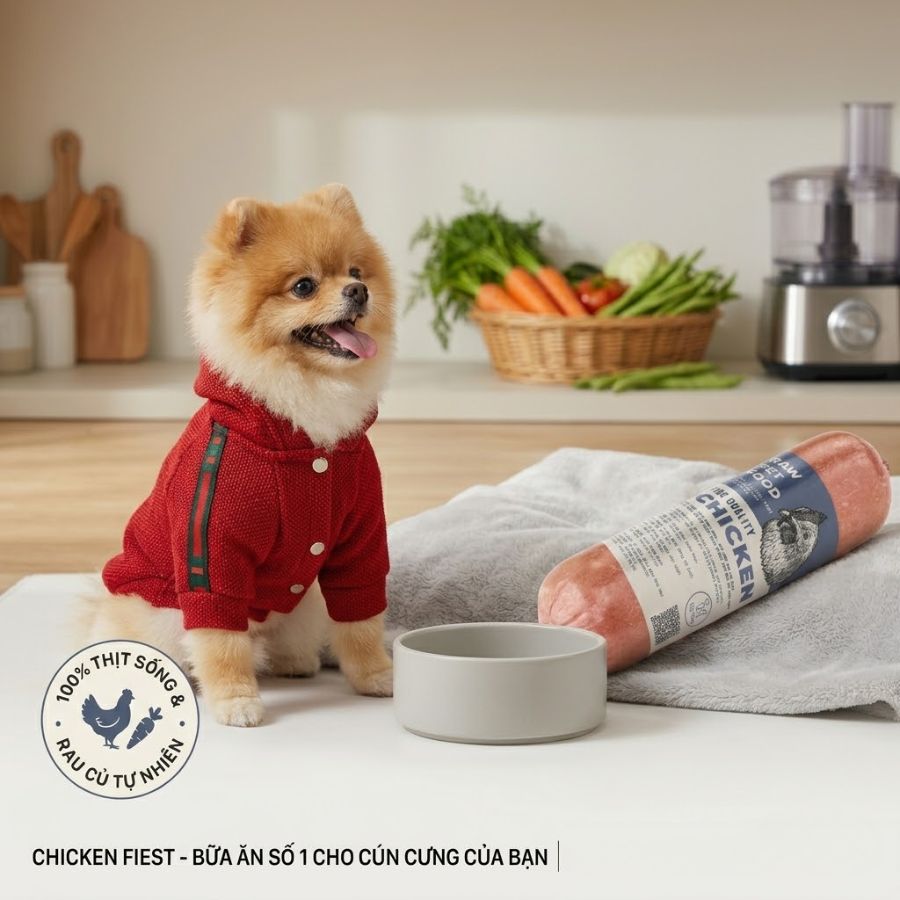 Thức ăn tươi cho chó giao tận nơi với thịt gà tươi và rau củ tự nhiên, tiện lợi cho bữa ăn dinh dưỡng mỗi ngày.