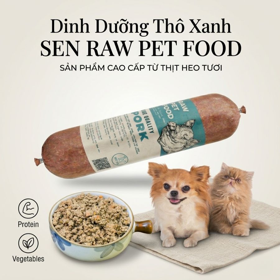 Thức Ăn Tươi Không Chất Bảo Quản từ thịt heo tươi kết hợp rau củ tự nhiên, hỗ trợ bữa ăn cân bằng dinh dưỡng cho chó mèo mỗi ngày.