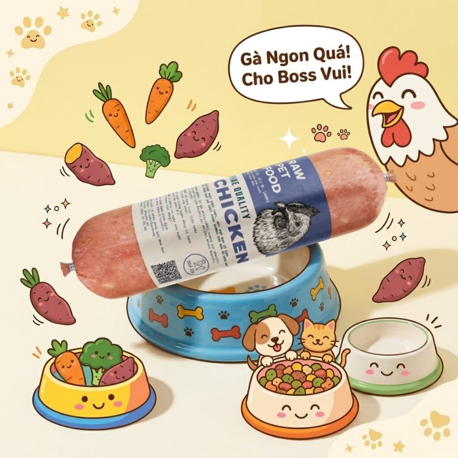 Thực Đơn RAW FOOD Theo Độ Tuổi Cho Chó Mèo | Nhà Sen Thực Đơn RAW FOOD Theo Độ Tuổi với thịt gà và rau củ tự nhiên phù hợp cho chó mèo nhỏ tuổi, dễ tiêu hóa và hỗ trợ phát triển khỏe mạnh mỗi ngày.