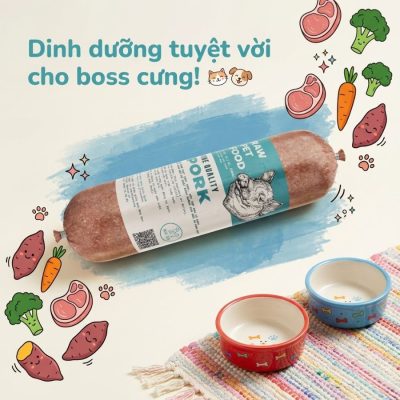 Thực Đơn RAW FOOD Theo Độ Tuổi với thịt heo và rau củ giúp bổ sung năng lượng, hỗ trợ hấp thu dinh dưỡng và phù hợp cho chó mèo ăn hằng ngày.