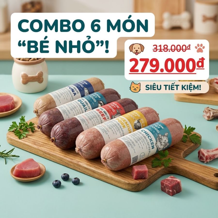 7 Lợi Ích Thực Tế Khi Cho Chó Mèo Ăn Thức Ăn Tươi (RAW FOOD) Thức ăn tươi cho chó tốt nhất trong combo 6 món tiết kiệm, kết hợp nhiều nguồn đạm tự nhiên giúp cân bằng dinh dưỡng, hỗ trợ tiêu hóa khỏe mạnh và phù hợp cho bữa ăn hằng ngày của thú cưng.